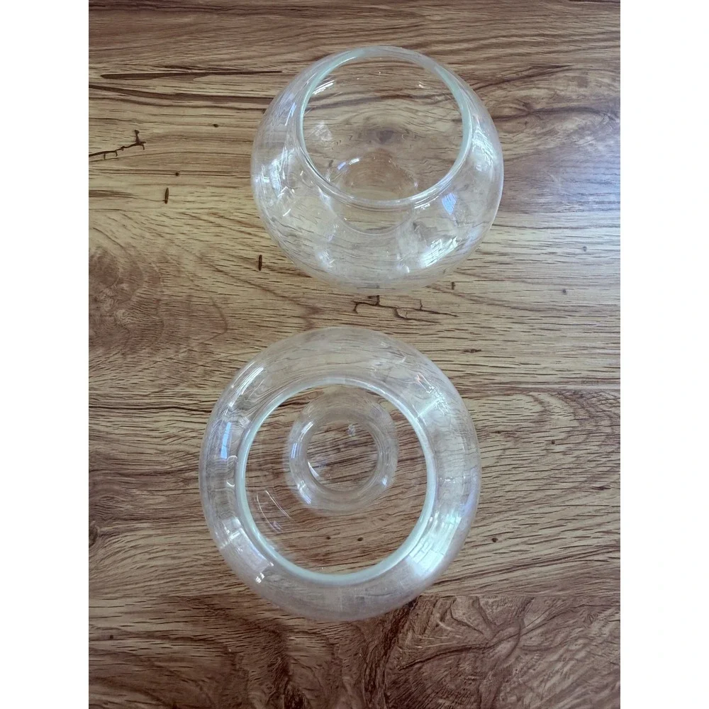 Mushroom Glass Cocktail Glasses or Vases Set of 2 Clear Whimsical 4.75
